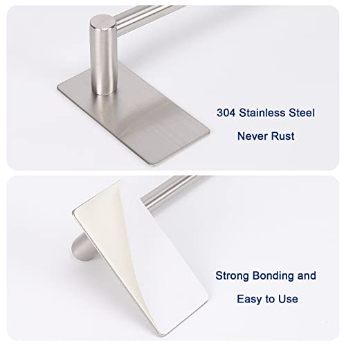 NearMoon Self Adhesive Bathroom Towel Bar- Stainless Steel Bath Wall Shelf Rack Hanging Towel Stick On Sticky Hanger Contemporary Style, NO Drilling (2 Pack, Brushed Nickel, 16-Inch Towel Rack)