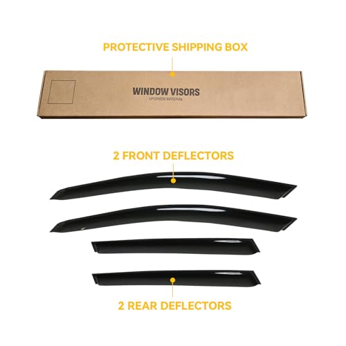 Image of Rain Guards Window Visor for 2004-2008 Chrysler Pacifica Out-Channel | Shields Vent Deflector Shade Wind Dark Smoke 2005 2006 2007 04 05 06 07 08, Tape-On Outside-Mount, 4PCS