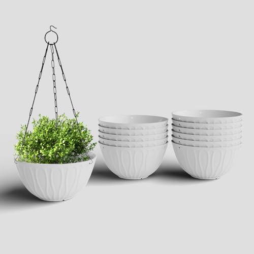 Image of YUCCABE ITALIA SHERA Hanging Wave 8 Inch Plastic Flower Pot for Plant Pack of 12 Pcs Round Shape Hanging Pot for Balcony Railing Planters for Indoor and Outdoor Garden (White)