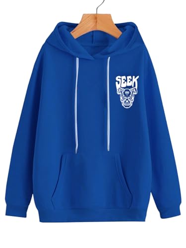 Image of Veirdo Cotton Fleece Oversized Fit Black, Grey, Green, Blue & Orange Cool & Aesthetic Hustle Monster Graphic Printed Full Sleeve Hoodie for Men