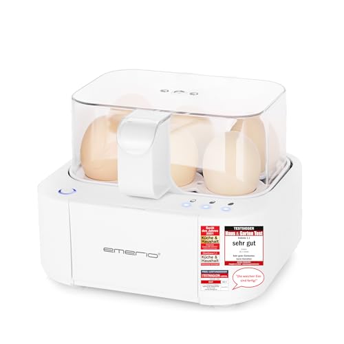 Emerio bester Eierkocher EB-115560 kocht alle drei Garstufen [weich|mittel|hart] in nur einem Kochvorgang mit perfektem Ergebnis und Sprachausgabe, einzigartig in Technik und Design, Modell 2022