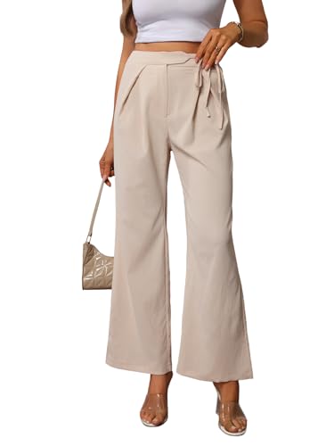 Women's Tie Waist Pleated Pants Wide Leg Loose Dressy Casual Trousers