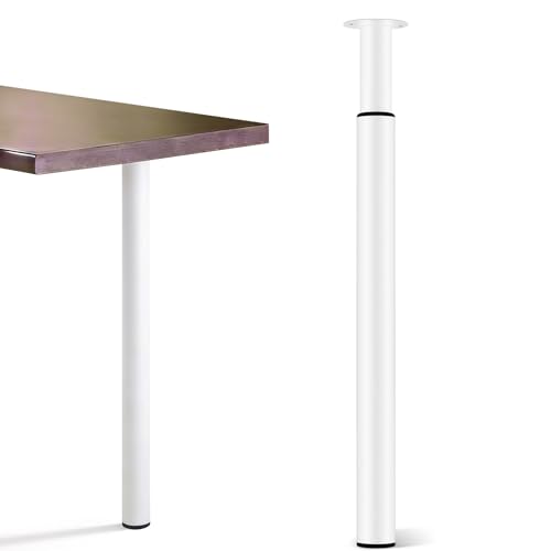 Hibtn 1 Pcs Adjustable Table Legs - Folding Table Leg for Breakfast Bar and Worktop Support Round Tube Height Adjustment 710-1100mm White