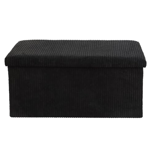 DANIEL JAMES Housewares Folding Ottoman Storage Box Large Padded Footstool or Storage Chest with Lid for Bedroom Hallway Living Room - Corduroy: Black