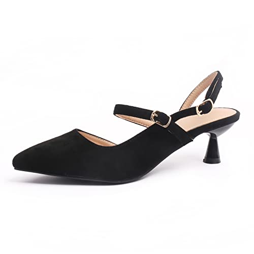 WUIWUIYU Femme Bout Pointu Sandales Escarpins avec Boucles 5CM pour Bureau Soiree cérémonie Chaussure -Noir(B) 43 Cover