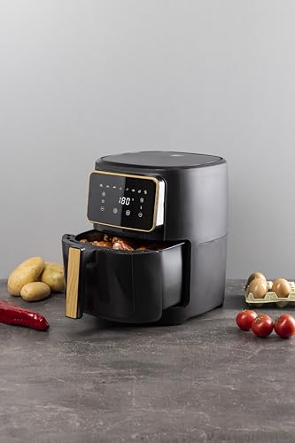 BERGNER CHARCOAL - PFAS-Freie Heißluftfritteuse 1800W 6.9L - 8 Kochprogramme - Air Fryer mit Keramikbeschichtung - Temperatureinstellung 80-200°C - Timer bis zu 30 min - Gesundes & Ölfreies braten – Bild 5