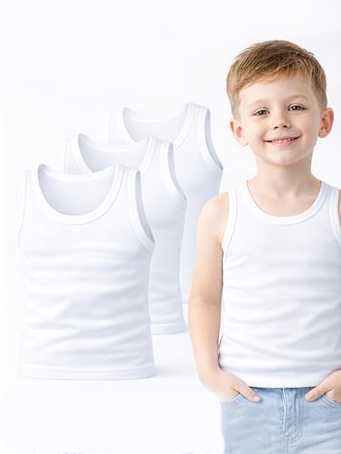 Image of BODYCARE Boy's 100% Cotton Vest Regular Fit | Pack of 3 | Skin Friendly | Lightweight | Sleeveless | White Colour
