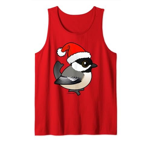 Cute Cartoon Black-capped Chickadee Santa Claus Christmas Tank Top
