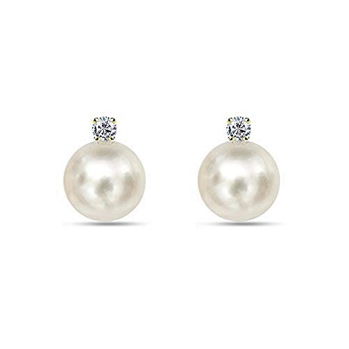 White Cultured Freshwater Pearl Diamond Stud Earrings 14K Yellow Gold Jewelry 1/50 CTTW 5-5.5mm3