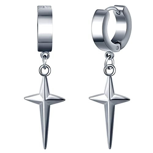Feilok Pendientes Masculinos con Pendientes en Forma de Estrella con Perno de Acero Inoxidable