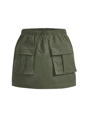 OYOANGLE Women's Plus Size Flap Pocket Cargo Skirt Drawstring High Waisted Short Skirts Streetwear