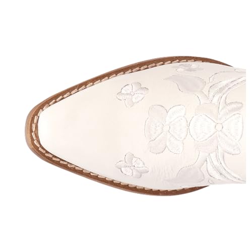 Dingo Womens Sweetheart Floral Embroidered Snip Toe Pull On Casual Boots Ankle Mid Heel 2-3" - White4