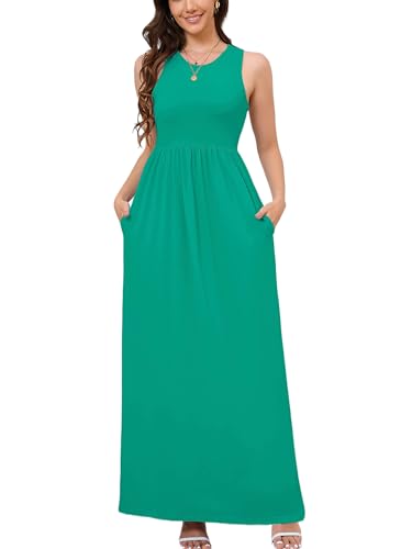 Image of DEARCASE Women's Sleeveless Maxi Dress Casual Plain Loose Summer Vacation Beach Long Dresses with Pockets
