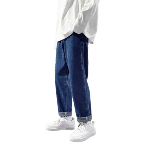 Men's Y2K Drawstring Jeans Korean Style Loose Fit Straight Wide Leg Denim Pants Hip Hop Streetwear