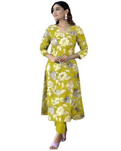 Image of GoSriKi Women's Cotton Blend Printed Kurta with Pant