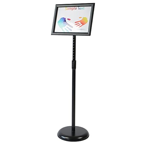 T-Sign Verstelbare voetstuk Poster Stand Aluminium Snap Open Frame voor 8,5 x 11 inch graphics, zowel verticale als horizontale weergave teken weergegeven - kleur zwart, ronde basis