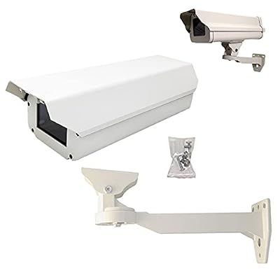 2Part in Set Aluminum Weatherproof CCTV Camera Housing with Adjustable Mount Bracket - Heavy Duty Indoor/Outdoor Security Surveillance Box with Lockable Lid & Glass Lens