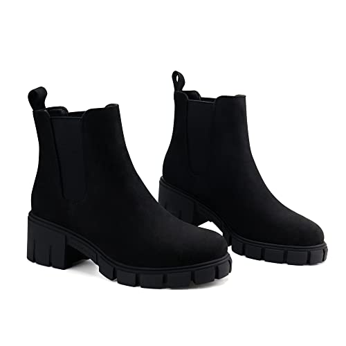 starmerx Women Platform Ankle Boots Elastic Chelsea Boots Mid Heel Slip on Booties 6