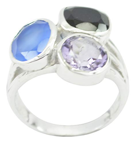 Bague multi naturel argent 925 le cadeau d'anniversaire idéal pour elle