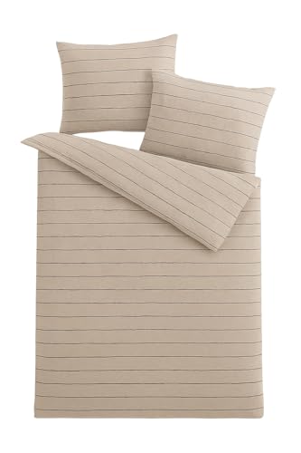 jilda-tex Biber Bettwäsche Made IN Germany Melange 135x200 cm + 80x80 cm 100% Baumwolle Feinbiberbettwäsche Edel-Flanell Verschiedene Größen/Farben (Stripes Beige, 135 x 200 cm)