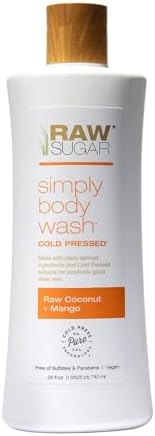 RAW SUGAR Simply Body Wash, (25 Fl Oz, Pack of 1) Bath Soap, Formulated without Sulfates & Parabens (Raw Coconut + Mango)