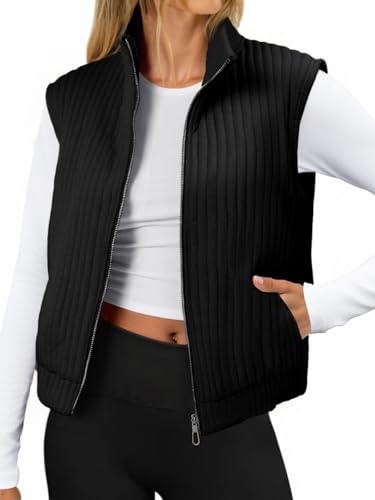 Tankaneo Womens Quilted Vest Sleeveless Zip Up Jackets Outerwear Fall Spring Trendy Lightweight Coat