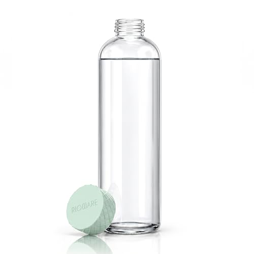 Image of Rioware Glass Water Bottle 1 Litre | Airtight lid | Leak Proof | Silicon Cap | Fridge Water Bottles for Home, Office & Gym (1 Ltr- Pack Of 1, Green)