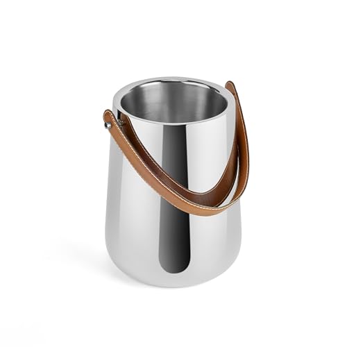 nambe Tahoe Wine Chiller, Double-Walled to Keep Spirits or Champagne Cold - Sleek Stainless Steel with Genuine Leather Handle, Modern Barware Essential - Great Gift for Any Occasion
