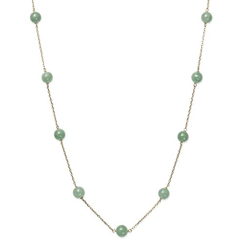 Belacqua Natural Green Jade Station Necklace in 10K Yellow Gold, Size-6mm, 18