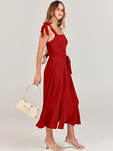 Image of ANRABESS Women's Square Neck Ruffle Split Midi Elegant Formal Wedding Guest Cocktail Bridesmaid Graduation Party Dresses
