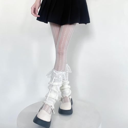 Y2k Knitted Leg Warmers for Women Lace Top Lolita Harajuku Leg Cover Bowknot Ruffle Layered Leg Warmer2