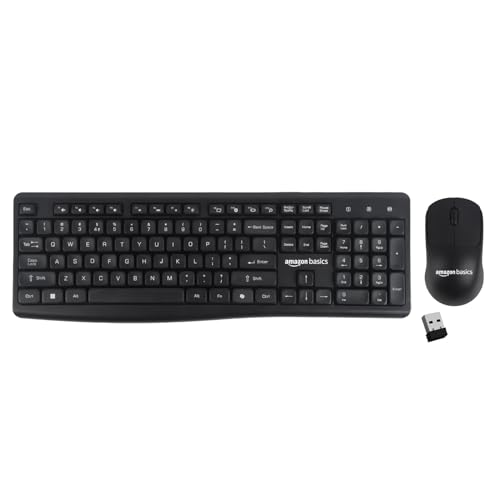 Image of Amazon Basics Wireless Keyboard and Mouse Combo | 2.4GHz Wireless | Full-Size 104-Key Keyboard with ₹ Key | Low-Noise Typing | Compact Ergonomic Mouse | USB Receiver | Windows XP 7 8 10 11