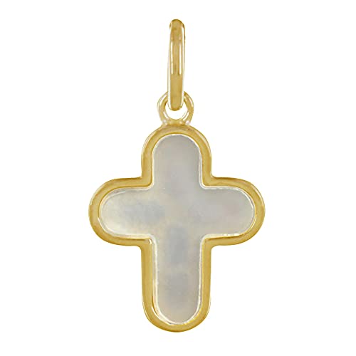 LES POULETTES BIJOUX - Pendentif Plaqué Or Croix de Nacre - Petit Modèle