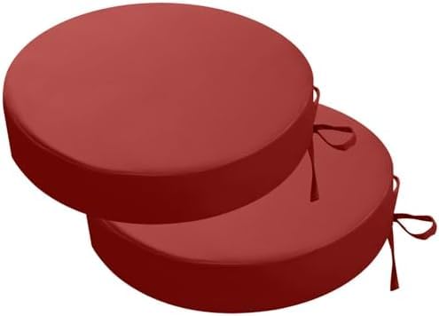 Soft Symphony Round Outdoor Bistro Chair Cushions Set of 2, Waterproof Patio Chair Cushions for Outdoor Furniture, Round Seat Chair Pads with Ties for Patio Garden Dining.FM_30 (Red)