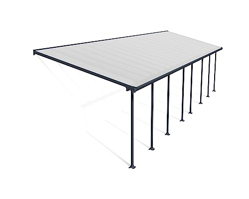 Canopia by Palram Terrassenüberdachung Alu Feria 3X10.35 Polycarbonat Hohlkammerplatten Pergola 1035 x 300 cm Grau zur Überdachung ihrer Terrasse