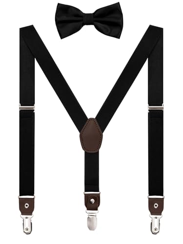 Image of habibee Suspenders and Bow Tie Set for Men, Adjustable Elastic Braces with Y-Back, Diverse Colors, Strong Clips