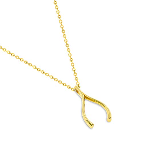 Jewelry America Solid 14k Yellow Gold Good Luck Wishbone Protection Necklace with Lobster Claw Clasp (16" to 18" Adjustable Chain)2