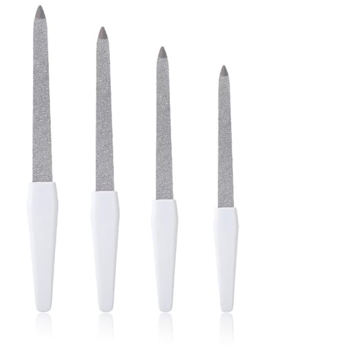 KEWUF 4 Piezas Lima de Uñas, Juego de Limas de Uñas, Acero Inoxidable, Reutilizable, para Manicura y Pedicura, Lijado de Gran Eficacia, 4 Tamaños, Lima de Uñas con Mango Blanco (14.1/14.9/15.4/17.2cm)