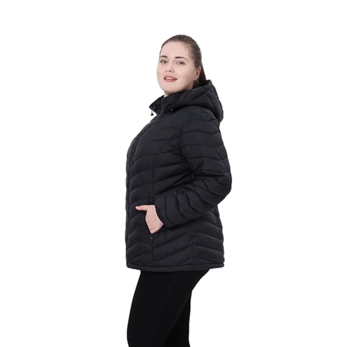 Plus Size Women Packable Puffer Jacket 1X-6X Water-Resistant Lightweight Coat Detachable Hood(Exclusively Plus Size)2