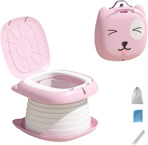 子供用 折りたたみトイレトレーニング おまる 補助便座 座れる携帯トイレ 折り畳み式便座 自然分解性ゴミ袋 取外し可能 子供用トイレット 滑り止め ふかふか 尿がしぶき防止 折りたたみ トイレ練習 (ピンク)