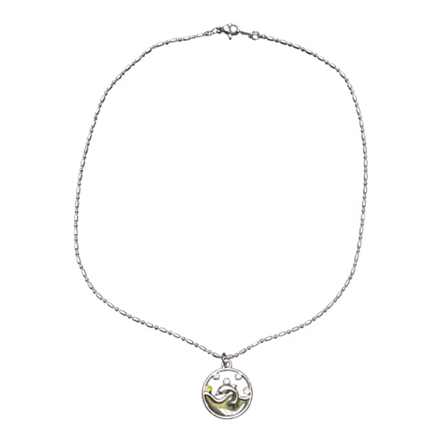 BlueRica Dolphin & Wave Pendant on Stainless Steel Chain Necklace (16