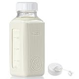 Syntic 1 Pack 16 Oz Glass Milk Storage Bottle with Airtight Lid & Pour Spouts, Milk Storage Containers for Fridge with Clear Scales - Milk Collection Bottles with Gray Protective Case