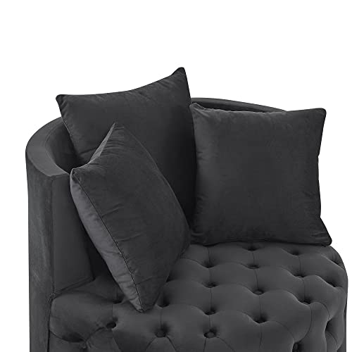 Sillón Redondo Plegable Terciopelo Negro miniatura 6