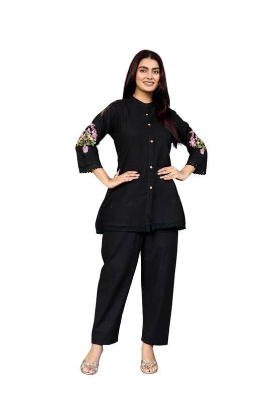 Women’s Cotton Embroidered Kurta Pant Set Black| Comfortable, Breathable, Lightweight, Skin Friendly|SL_28-picture-27