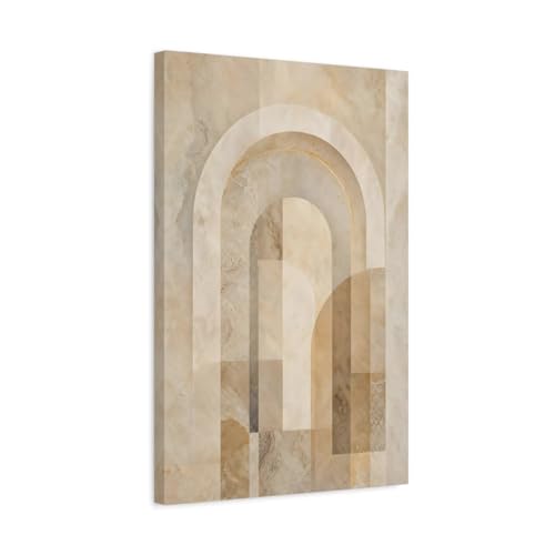 Toile géométrique arches beige marron pour réchauffer un grand mur blanc