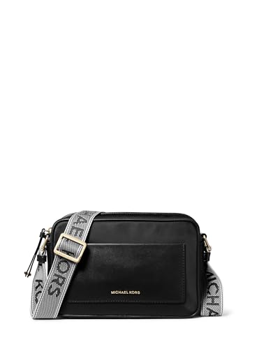 Michael Kors Jet Set Large Webbing Strap Crossbody Bag Gold-Tone Hardware/Nylon with Michael Kors Logo Webbing/Black