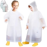 Domueay Rain Poncho Kids 2 Pack Waterproof Reusable EVA Coat With Hood for Girls Boys Lightweight Foldable Breathable Unisex Jacket for Outdoor Camping Travel