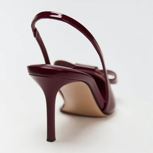 YIYA Women's Cute Bow Slingback Kitten Heels Patent Leather Closed Pointed Toe Slip on Party Dress Fall Pumps Shoes4