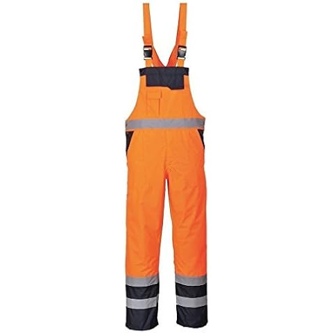 Stormway Men's Hi Vis Contrast Bib and Brace Waterproof Ulined Workwear Dungarees Overall Orange/Navy Large Cover