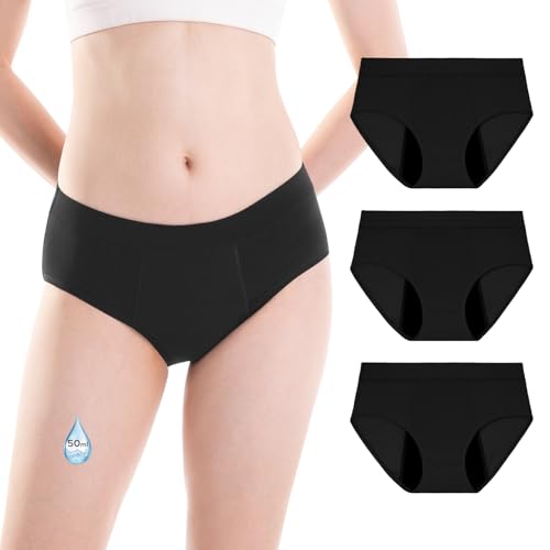 INNERSY Culotte Menstruelle Fille Noire Slip Périodique Flux Abondant Shorty de Regle Ado Lot de 3...